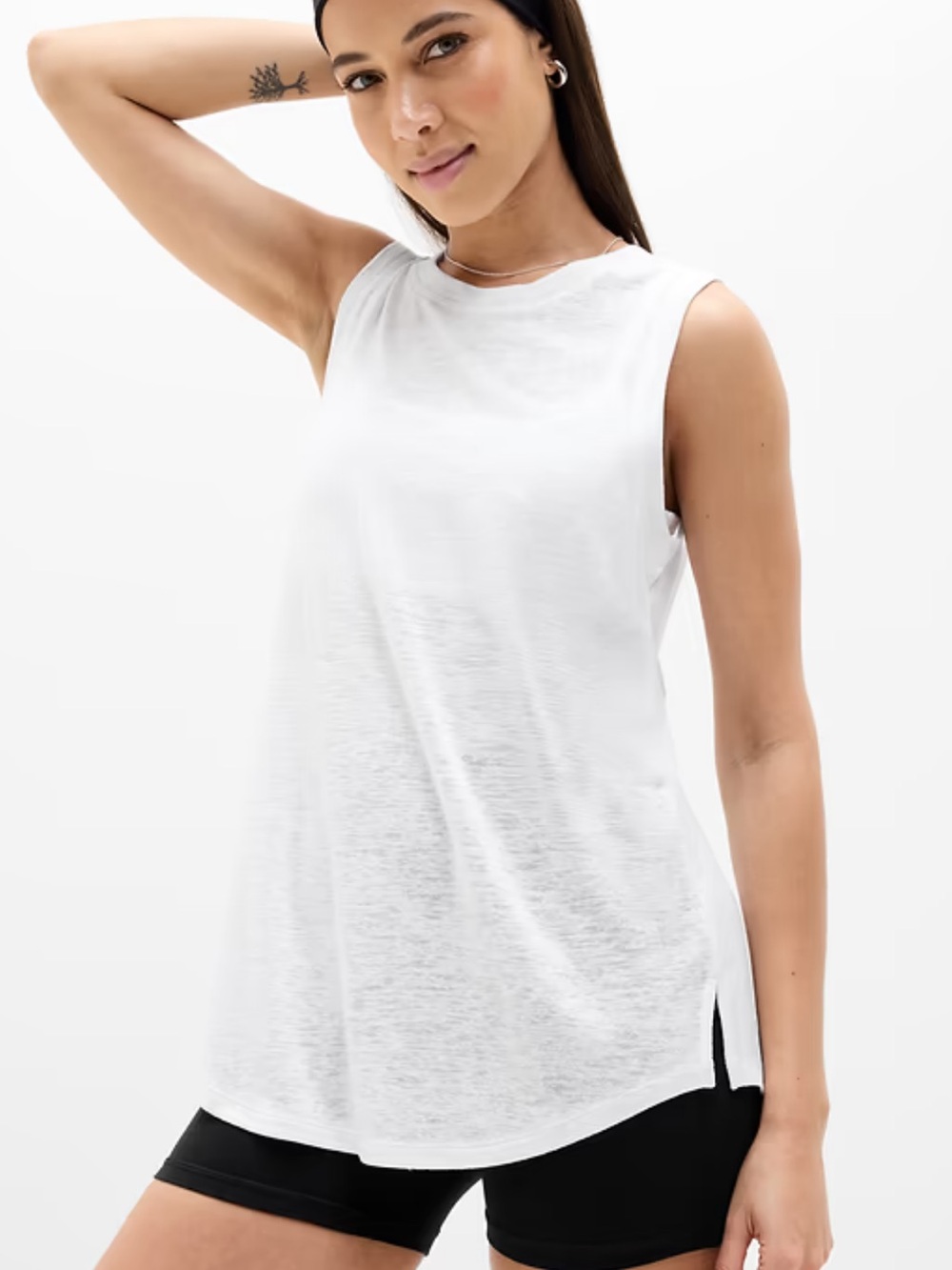 Athleta Breezy Tank Lightweight Linen Like Texture Tank Top Size XL